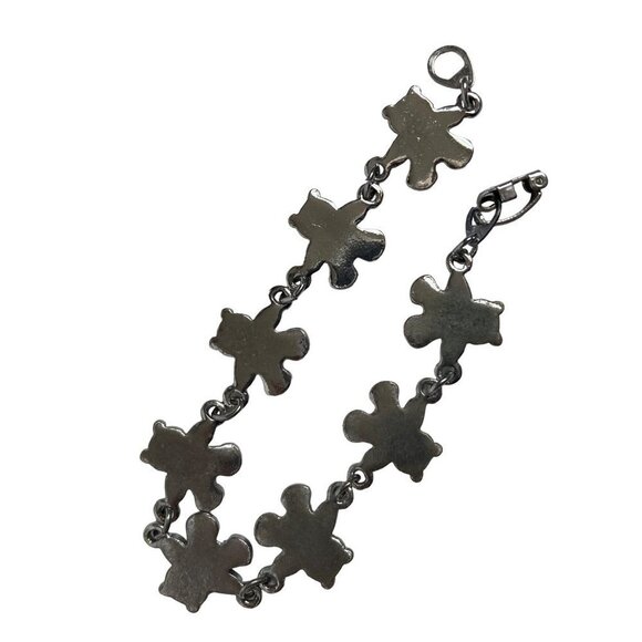 Teddy Bear Bracelet Silver Tone Linked Bears Blue Pink Green Enamel - Picture 5 of 9